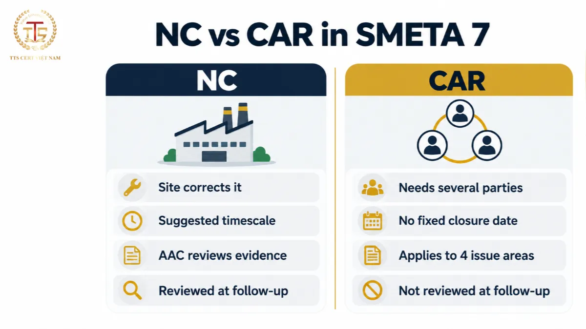 Comparison of NC corrected by the site and CAR requiring multi-party cooperation in SMETA 7