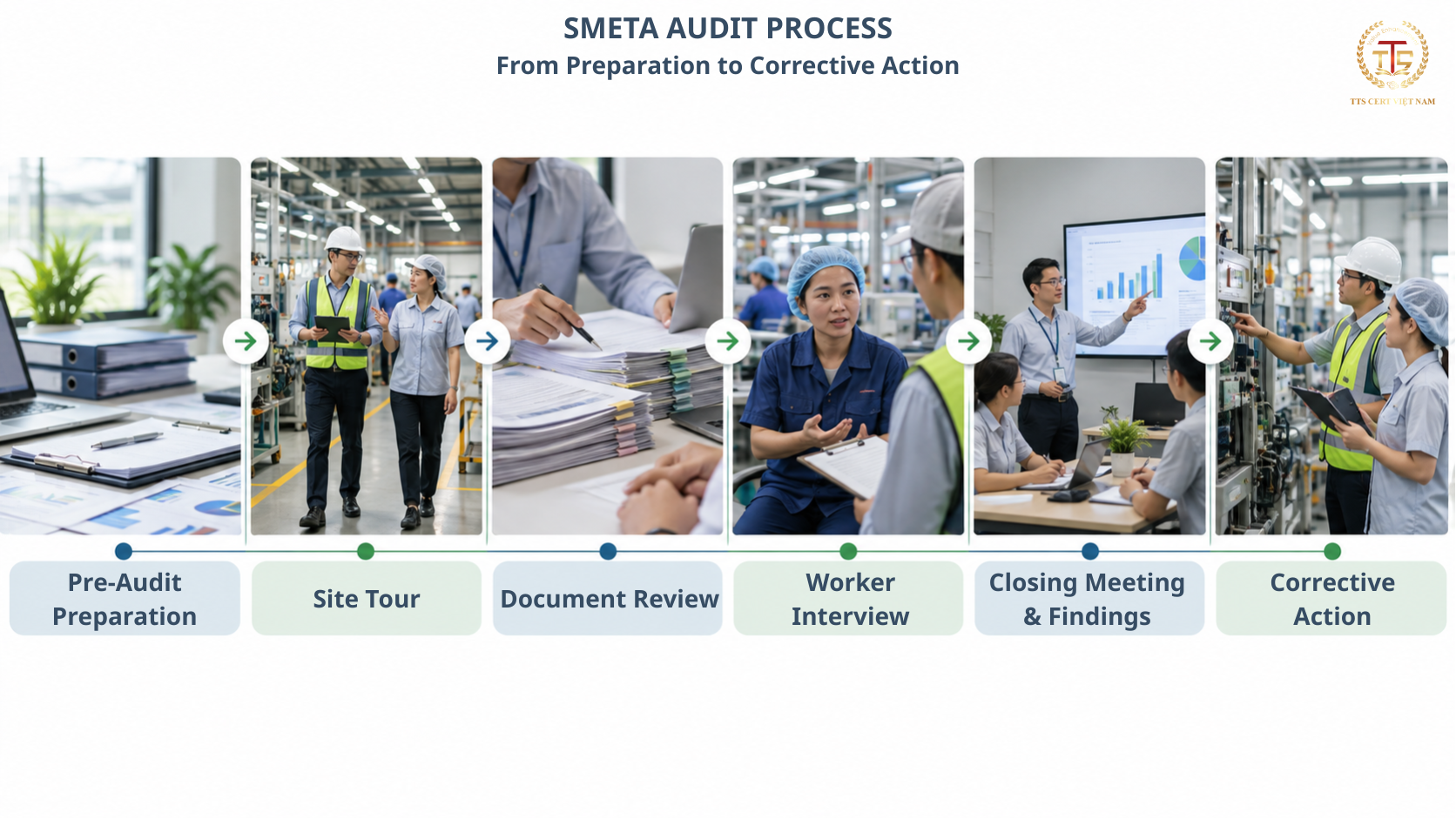 SMETA audit process including site tour document review and worker interview